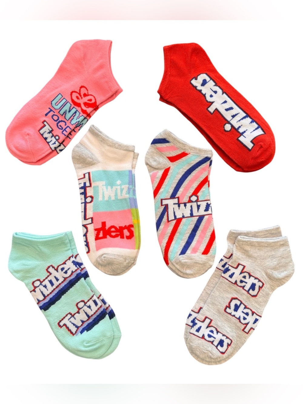 NWT Twizzlers Classic Red Logo Crew Socks | Multi-Pack Lot of 6 | Shoe Sz 5-9.5